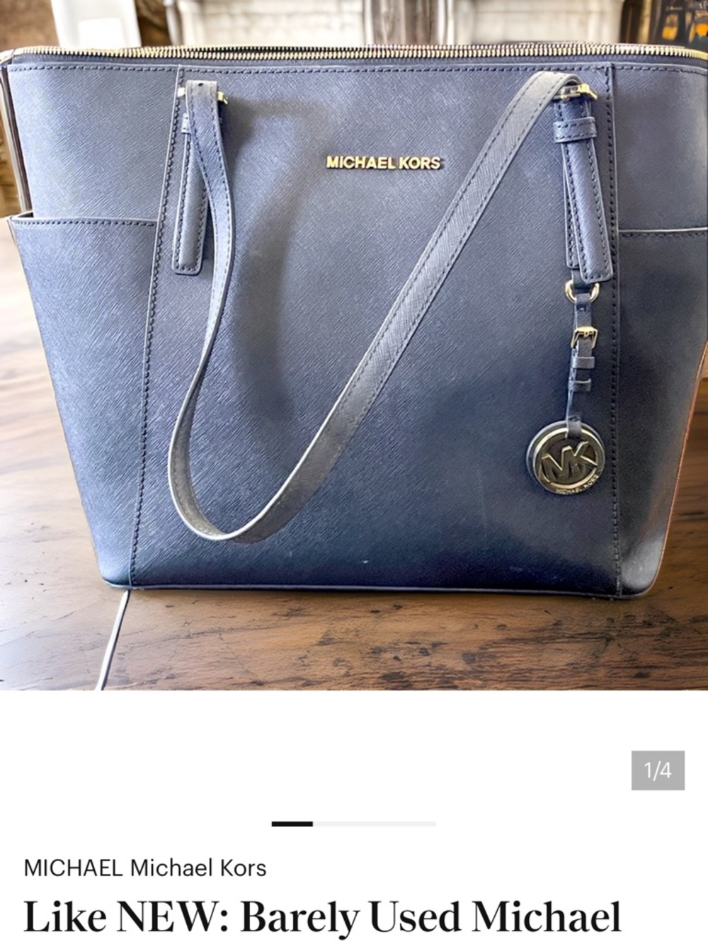 MICHAEL Michael Kors Navy Saffiano Tote with Gold Hardware
